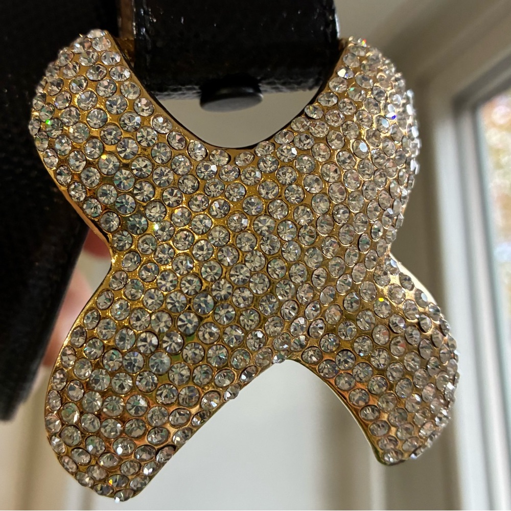[L] WCM New York Belt Genuine Reptile – Rhinestone X Buckle vintage treasure
